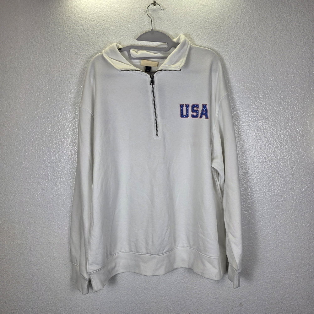 Universal Thread Women's Graphic Quarter Zip Pullover Sweatshirt White Size XXL‎